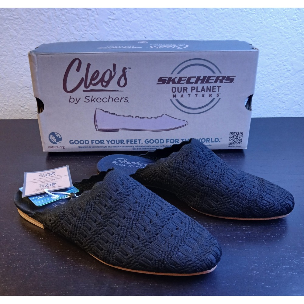 Skechers Cleo Snip Sweet Daffodil Black Knit Mules 158366 Womens Size 6 NEW